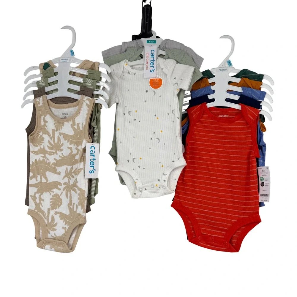 Carter's Bodysuit Bundle Kids 3M-6M Multicolor Dinosaur Stripe Ribbed Cotton